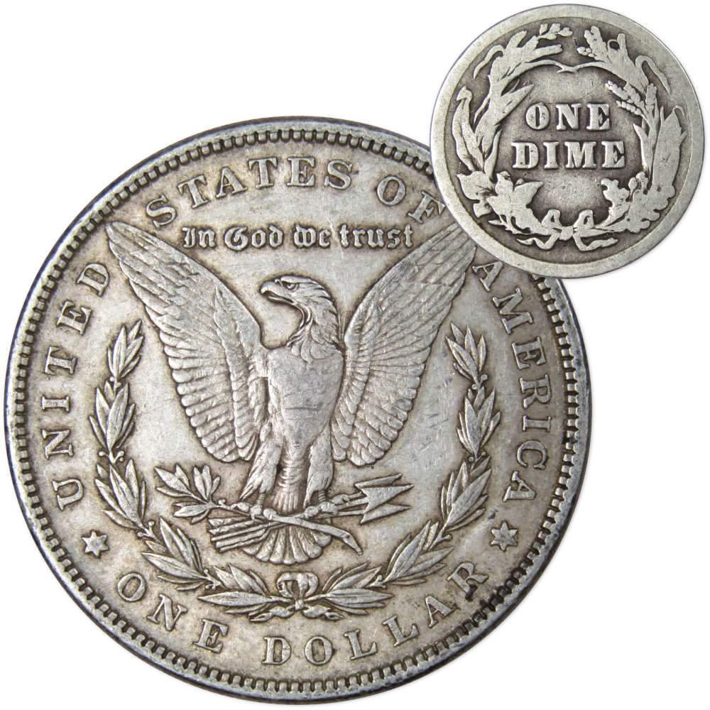 1885 Morgan Dollar XF EF Extremely Fine 90% Silver with 1916 Barber Dime G Good - Morgan coin - Morgan silver dollar - Morgan silver dollar for sale - Profile Coins & Collectibles