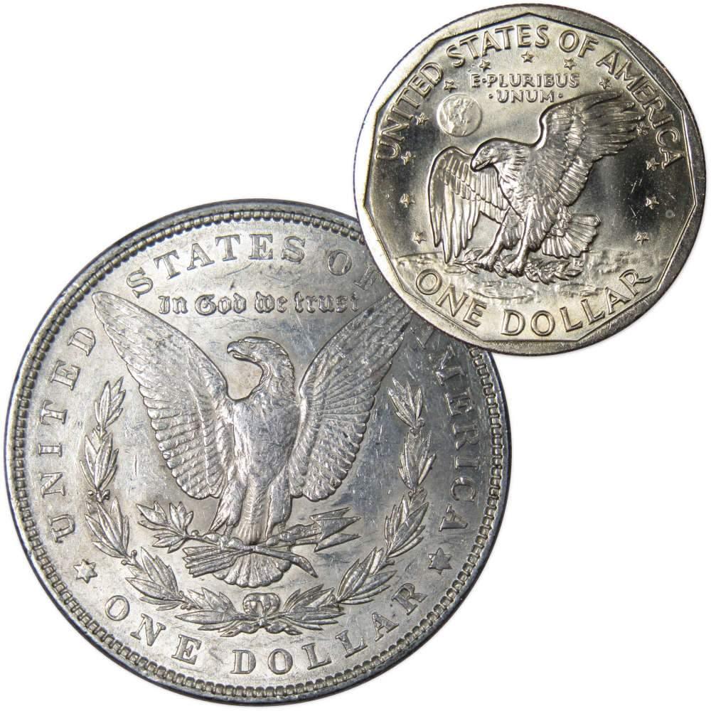 1885 Morgan Dollar AU About Uncirculated with 1980 S SBA$ BU Uncirculated - Morgan coin - Morgan silver dollar - Morgan silver dollar for sale - Profile Coins & Collectibles