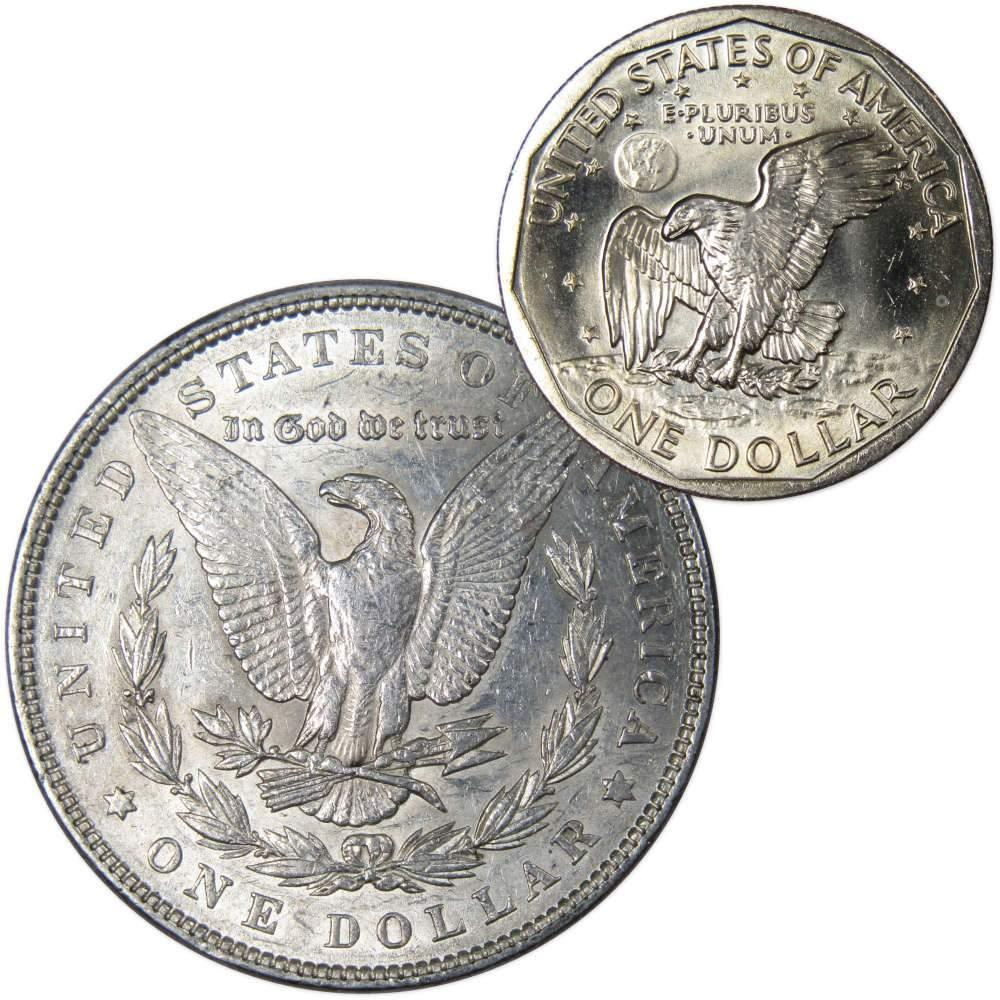 1885 Morgan Dollar AU About Uncirculated with 1980 S SBA$ BU Uncirculated - Morgan coin - Morgan silver dollar - Morgan silver dollar for sale - Profile Coins & Collectibles