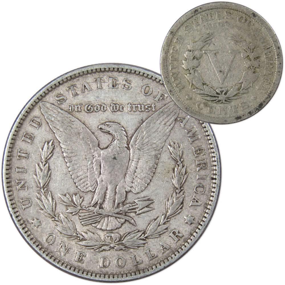 1886 Morgan Dollar VF Very Fine 90% Silver Coin with 1906 Liberty Nickel G Good - Morgan coin - Morgan silver dollar - Morgan silver dollar for sale - Profile Coins & Collectibles