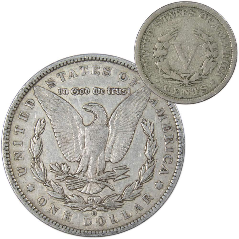 1886 O Morgan Dollar VF Very Fine 90% Silver with 1907 Liberty Nickel G Good - Morgan coin - Morgan silver dollar - Morgan silver dollar for sale - Profile Coins & Collectibles