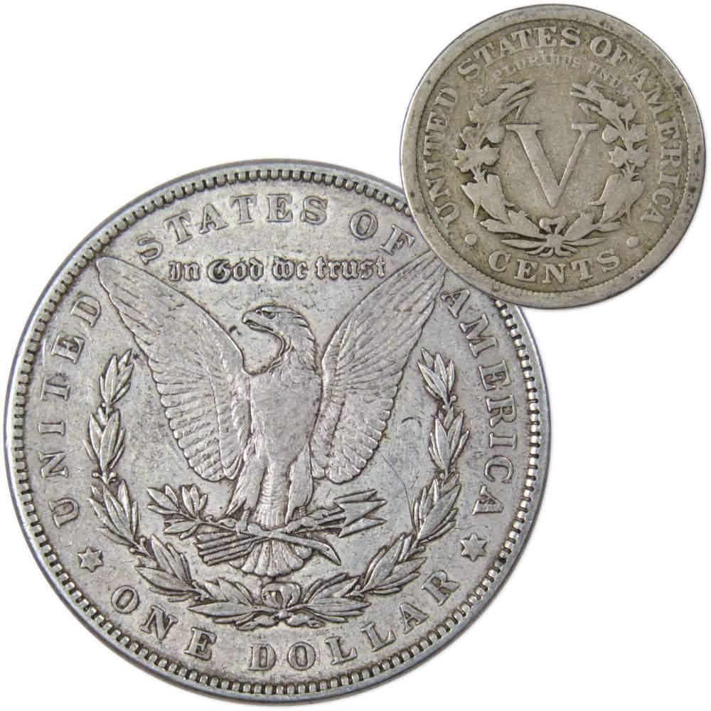 1887 Morgan Dollar VF Very Fine 90% Silver Coin with 1910 Liberty Nickel G Good - Morgan coin - Morgan silver dollar - Morgan silver dollar for sale - Profile Coins & Collectibles