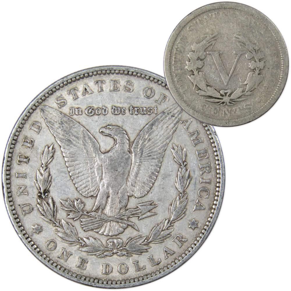 1888 Morgan Dollar VF Very Fine 90% Silver Coin with 1905 Liberty Nickel G Good - Morgan coin - Morgan silver dollar - Morgan silver dollar for sale - Profile Coins & Collectibles