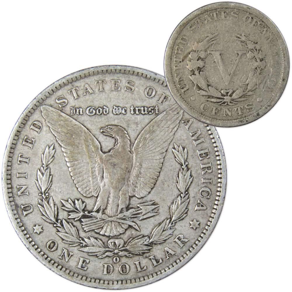 1888 O Morgan Dollar VF Very Fine 90% Silver with 1906 Liberty Nickel G Good - Morgan coin - Morgan silver dollar - Morgan silver dollar for sale - Profile Coins & Collectibles