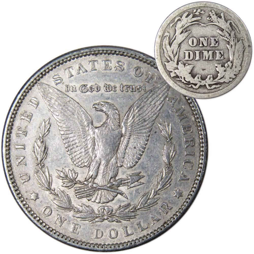 1889 Morgan Dollar XF EF Extremely Fine 90% Silver with 1916 Barber Dime G Good - Morgan coin - Morgan silver dollar - Morgan silver dollar for sale - Profile Coins & Collectibles