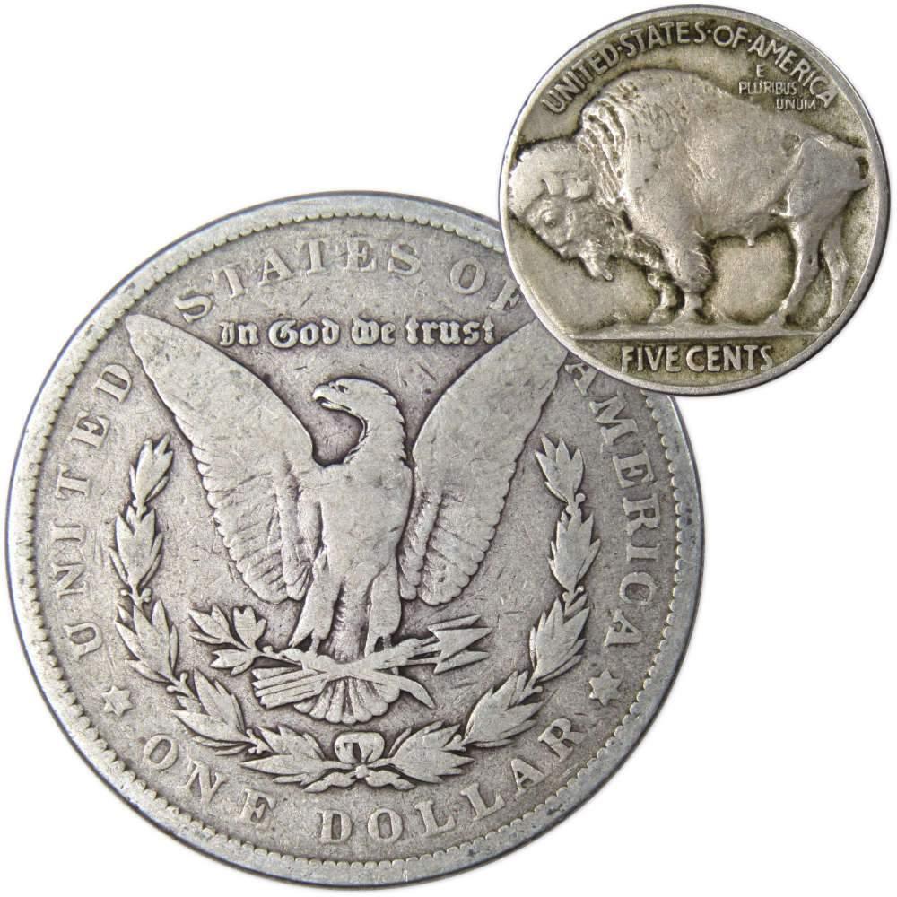 1890 Morgan Dollar VG Very Good 90% Silver Coin with 1926 Buffalo Nickel F Fine - Morgan coin - Morgan silver dollar - Morgan silver dollar for sale - Profile Coins & Collectibles