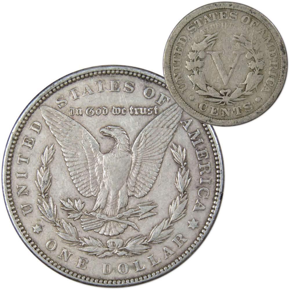 1890 Morgan Dollar VF Very Fine 90% Silver Coin with 1911 Liberty Nickel G Good - Morgan coin - Morgan silver dollar - Morgan silver dollar for sale - Profile Coins & Collectibles