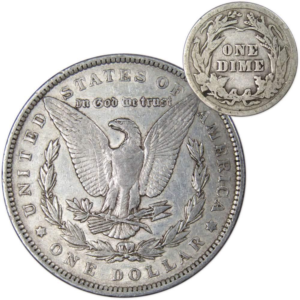 1890 Morgan Dollar XF EF Extremely Fine 90% Silver with 1916 Barber Dime G Good - Morgan coin - Morgan silver dollar - Morgan silver dollar for sale - Profile Coins & Collectibles