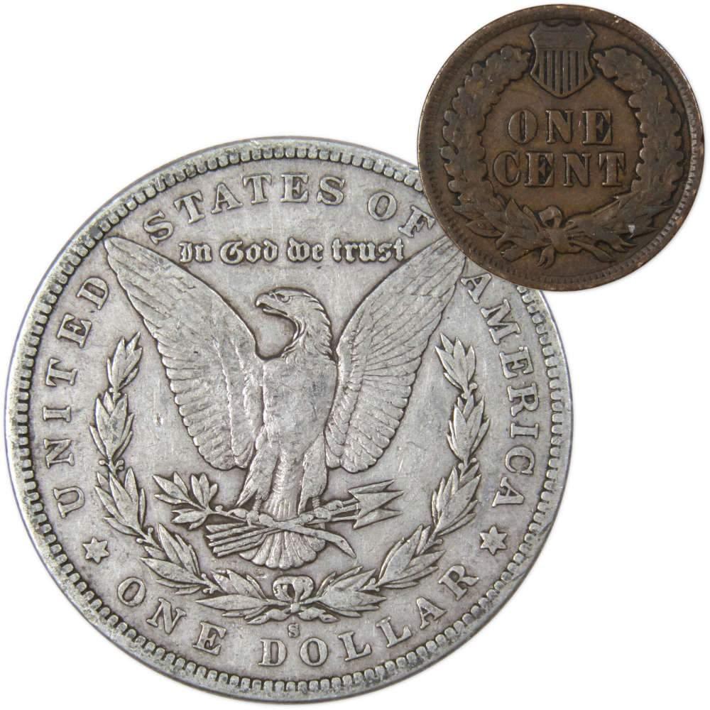 1890 S Morgan Dollar F Fine 90% Silver Coin with 1902 Indian Head Cent G Good - Morgan coin - Morgan silver dollar - Morgan silver dollar for sale - Profile Coins & Collectibles