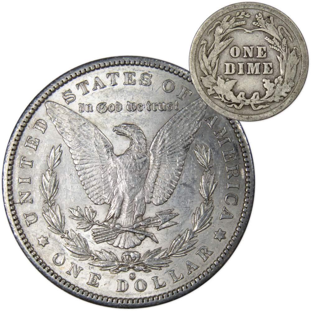 1890 S Morgan Dollar XF EF Extremely Fine with 1916 Barber Dime G Good - Morgan coin - Morgan silver dollar - Morgan silver dollar for sale - Profile Coins & Collectibles