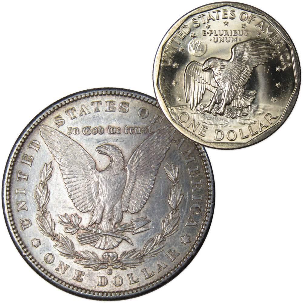 1890 S Morgan Dollar AU About Uncirculated with 1980 S SBA$ BU Uncirculated - Morgan coin - Morgan silver dollar - Morgan silver dollar for sale - Profile Coins & Collectibles