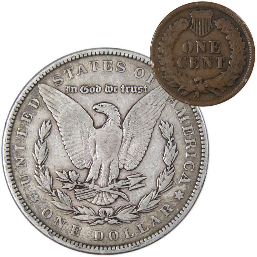 1891 Morgan Dollar F Fine 90% Silver Coin with 1899 Indian Head Cent G Good - Morgan coin - Morgan silver dollar - Morgan silver dollar for sale - Profile Coins & Collectibles