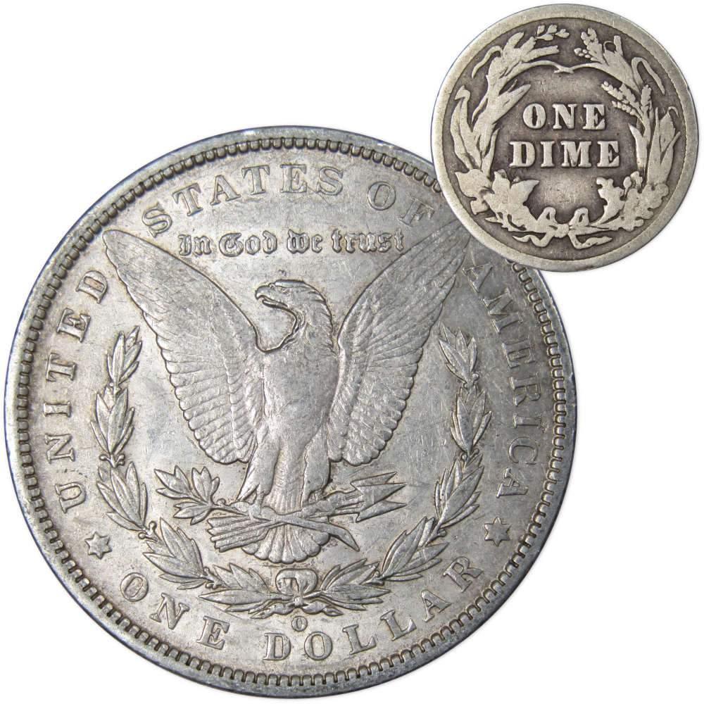 1891 O Morgan Dollar XF EF Extremely Fine with 1916 Barber Dime G Good - Morgan coin - Morgan silver dollar - Morgan silver dollar for sale - Profile Coins & Collectibles