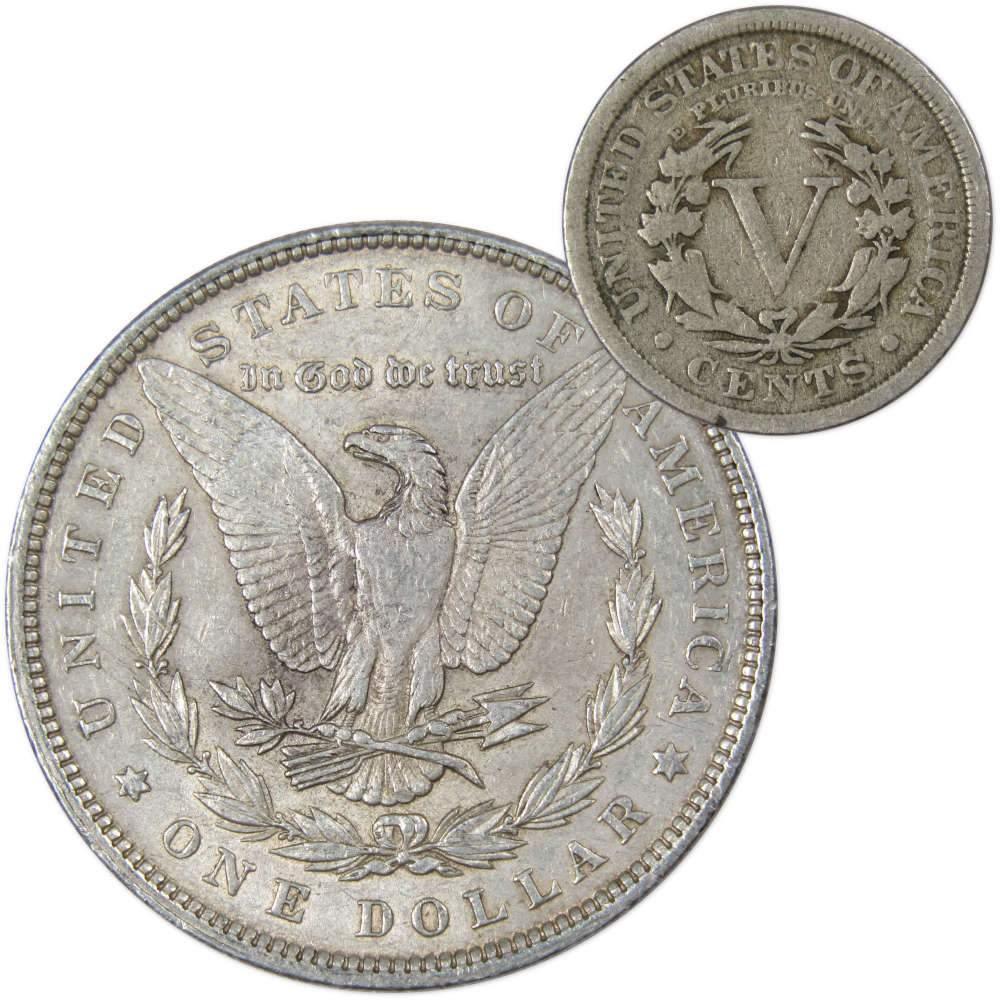 1896 Morgan Dollar VF Very Fine 90% Silver Coin with 1911 Liberty Nickel G Good - Morgan coin - Morgan silver dollar - Morgan silver dollar for sale - Profile Coins & Collectibles