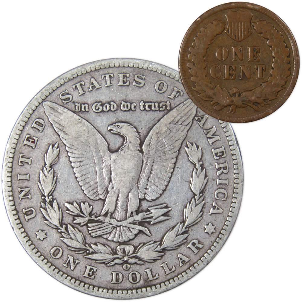 1896 O Morgan Dollar F Fine 90% Silver Coin with 1902 Indian Head Cent G Good - Morgan coin - Morgan silver dollar - Morgan silver dollar for sale - Profile Coins & Collectibles