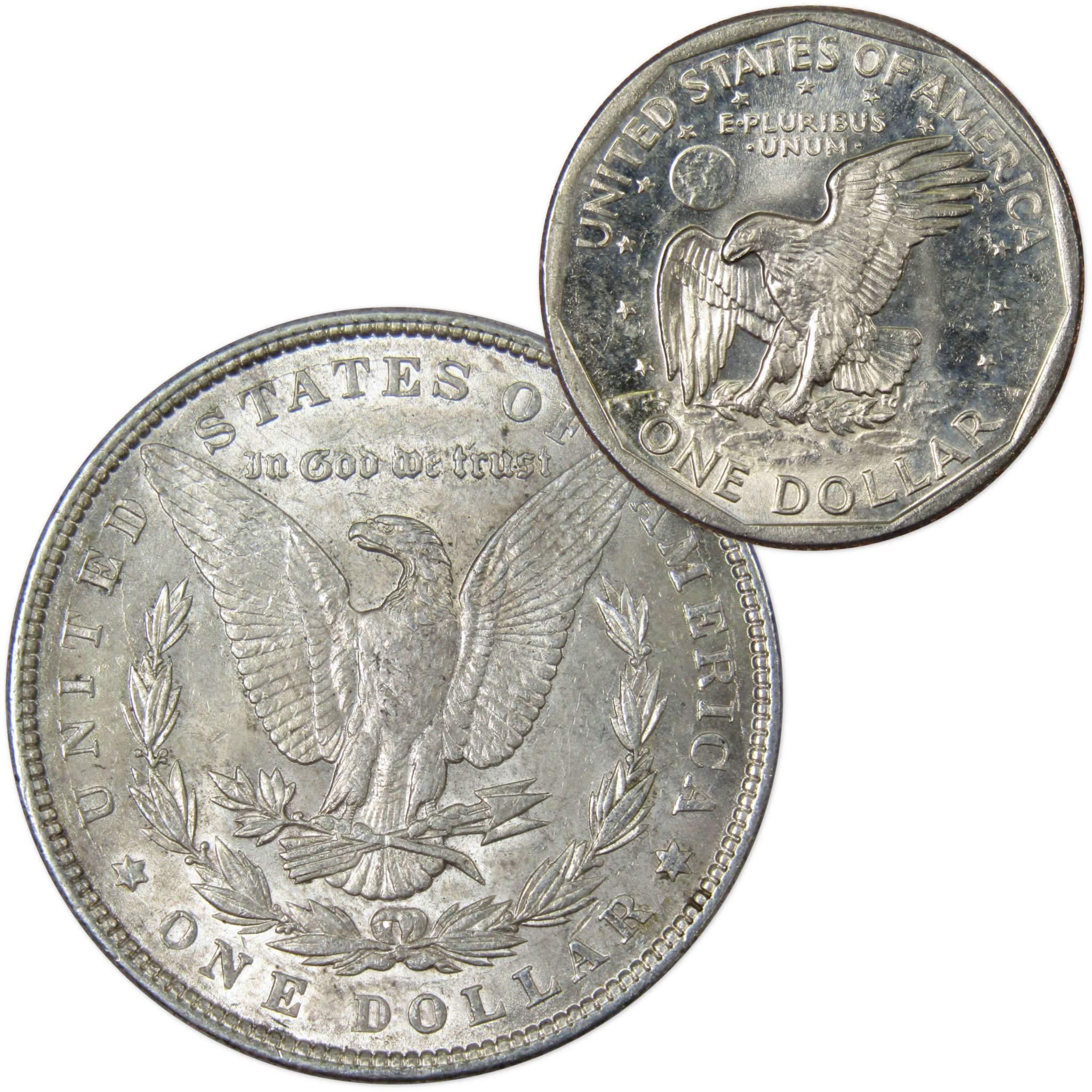 1897 Morgan Dollar AU About Uncirculated with 1980 S SBA$ BU Uncirculated - Morgan coin - Morgan silver dollar - Morgan silver dollar for sale - Profile Coins & Collectibles