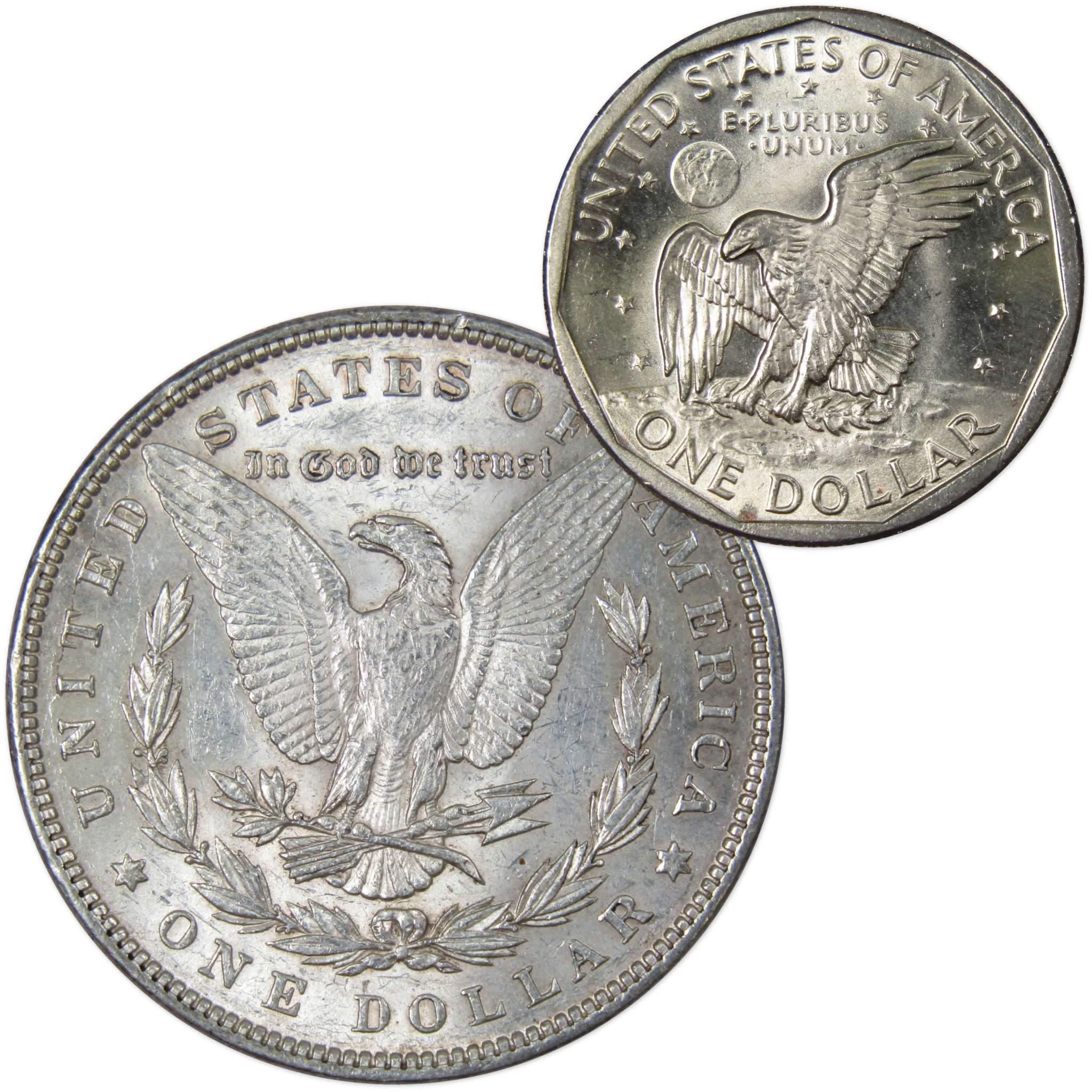 1898 Morgan Dollar AU About Uncirculated with 1980 S SBA$ BU Uncirculated - Morgan coin - Morgan silver dollar - Morgan silver dollar for sale - Profile Coins & Collectibles