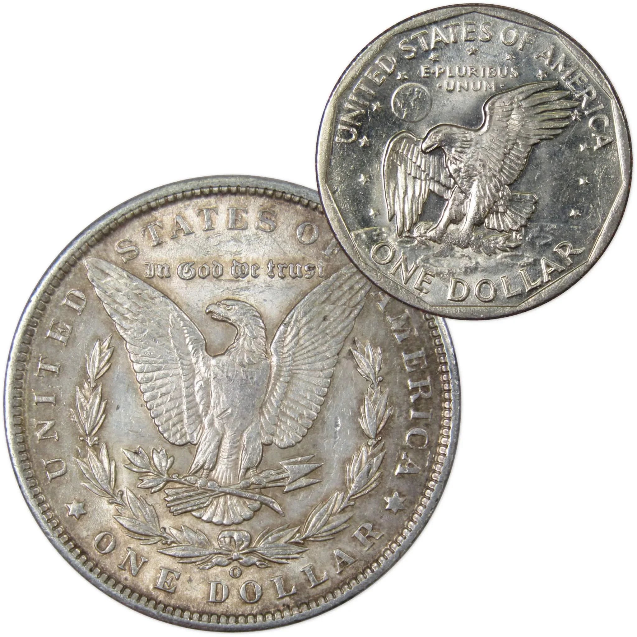1899 O Morgan Dollar AU About Uncirculated with 1980 S SBA$ BU Uncirculated - Morgan coin - Morgan silver dollar - Morgan silver dollar for sale - Profile Coins & Collectibles