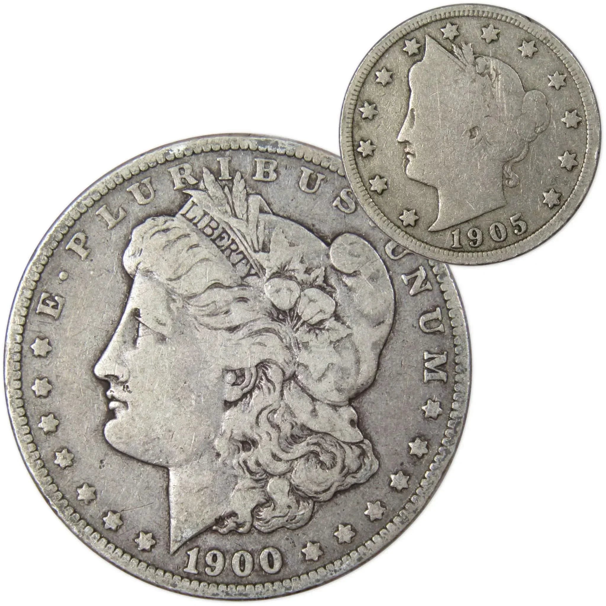 1900 Morgan Dollar VF Very Fine 90% Silver Coin with 1905 Liberty