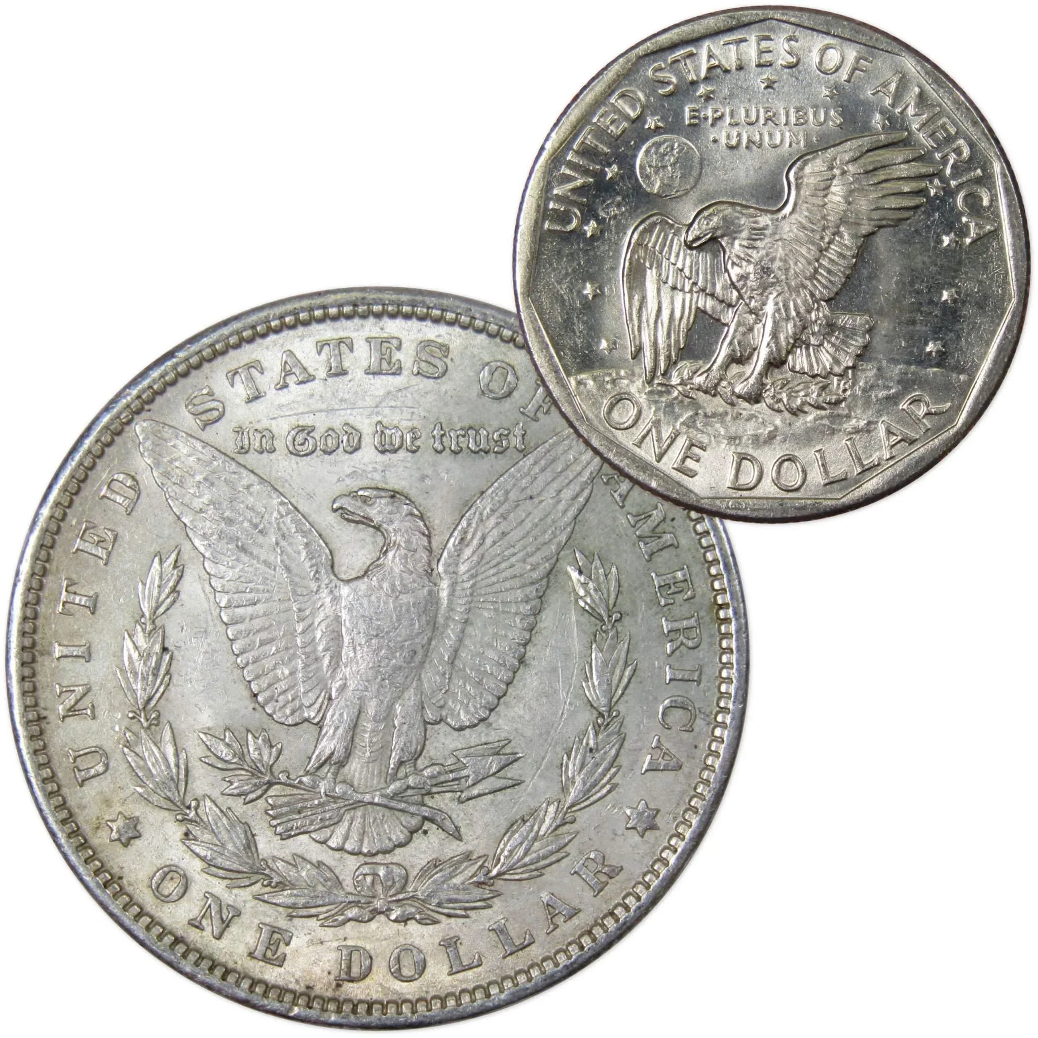 1900 Morgan Dollar AU About Uncirculated with 1980 S SBA$ BU Uncirculated - Morgan coin - Morgan silver dollar - Morgan silver dollar for sale - Profile Coins & Collectibles