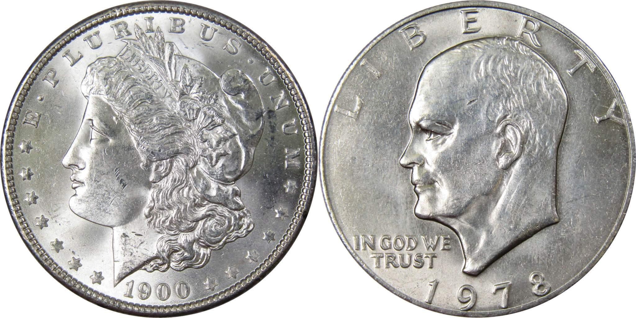 1900 Morgan Dollar BU Uncirculated 90% Silver with 1978 IKE$ BU Uncirculated - Morgan coin - Morgan silver dollar - Morgan silver dollar for sale - Profile Coins & Collectibles