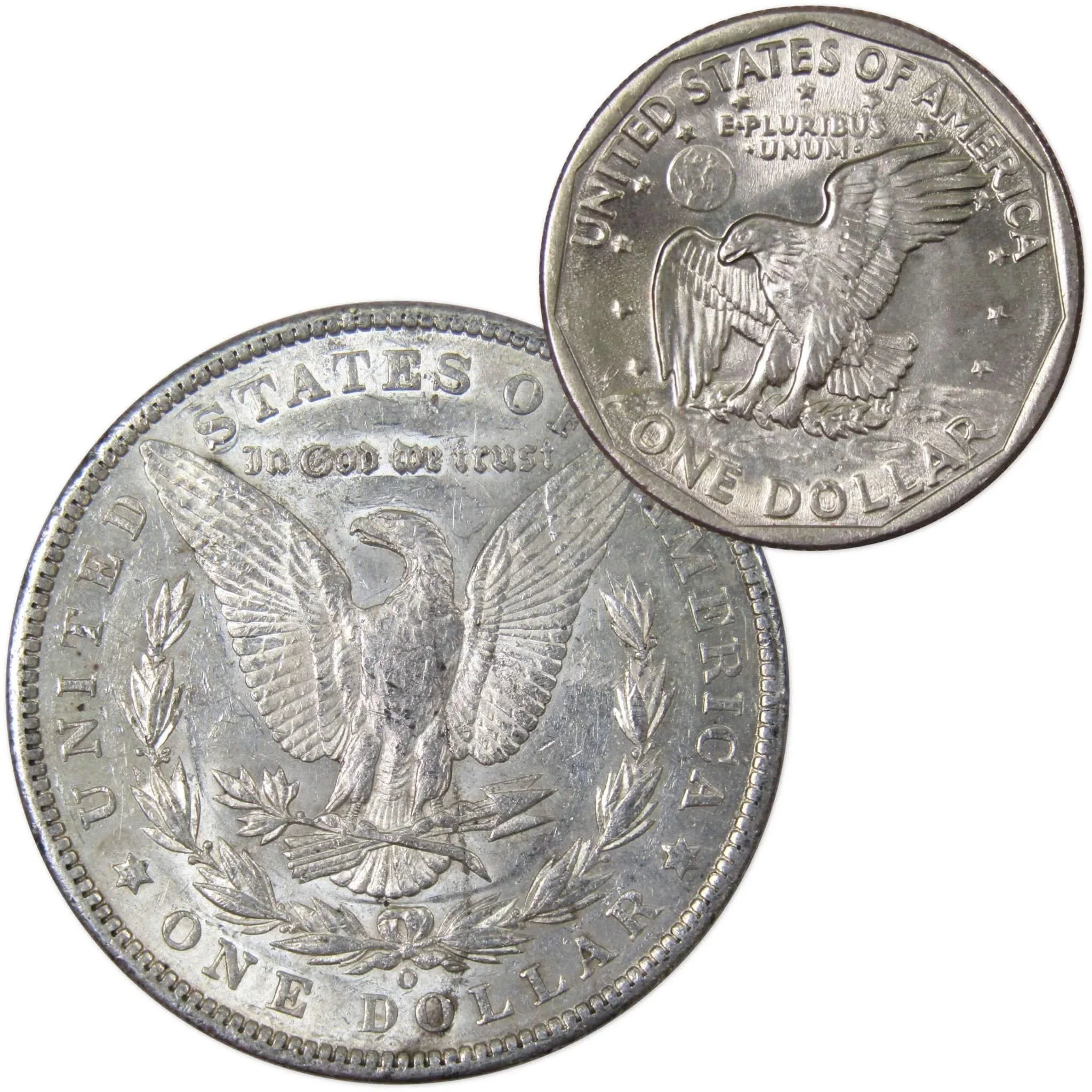 1901 O Morgan Dollar AU About Uncirculated with 1980 S SBA$ BU Uncirculated - Morgan coin - Morgan silver dollar - Morgan silver dollar for sale - Profile Coins & Collectibles