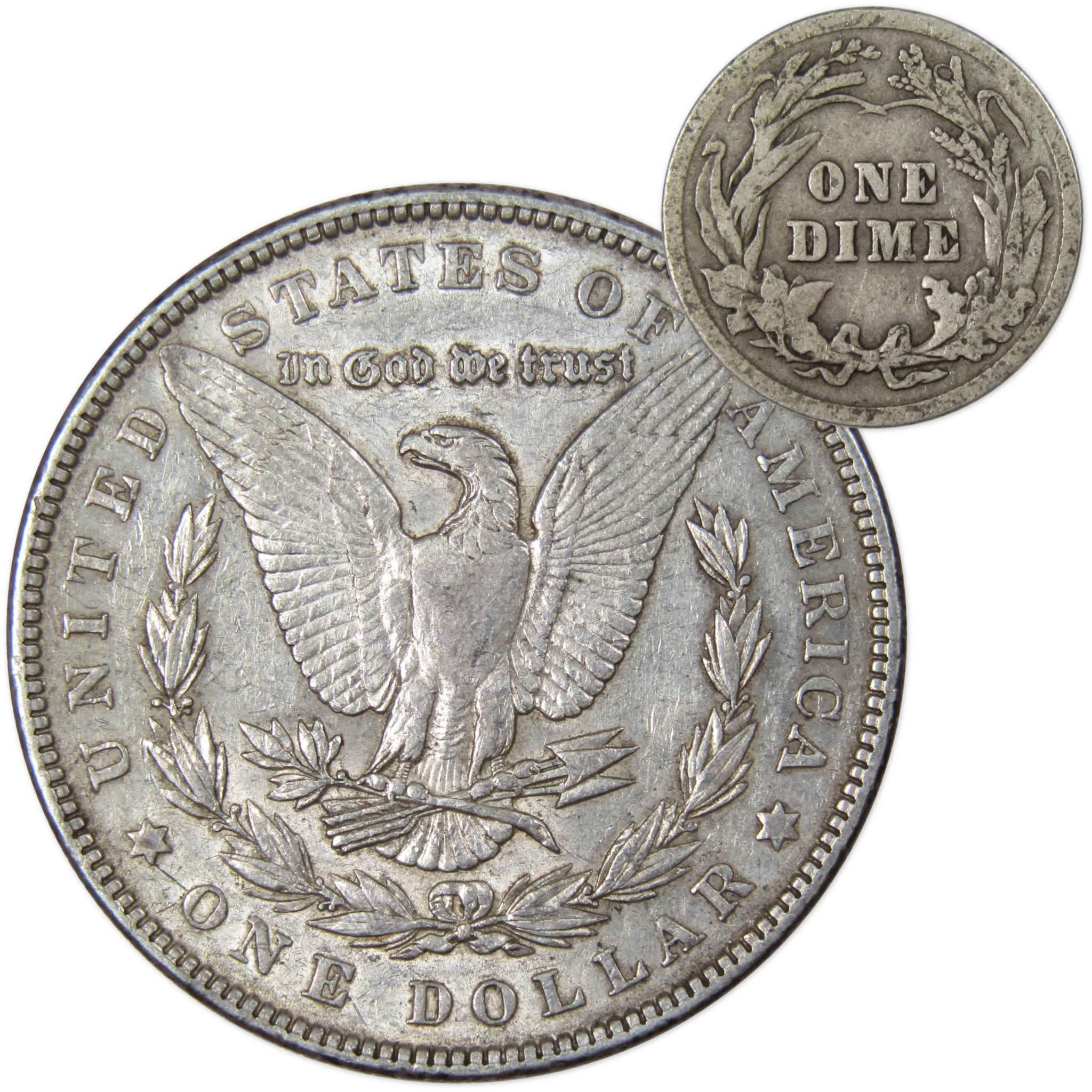1902 Morgan Dollar XF EF Extremely Fine 90% Silver with 1916 Barber Dime G Good - Morgan coin - Morgan silver dollar - Morgan silver dollar for sale - Profile Coins & Collectibles