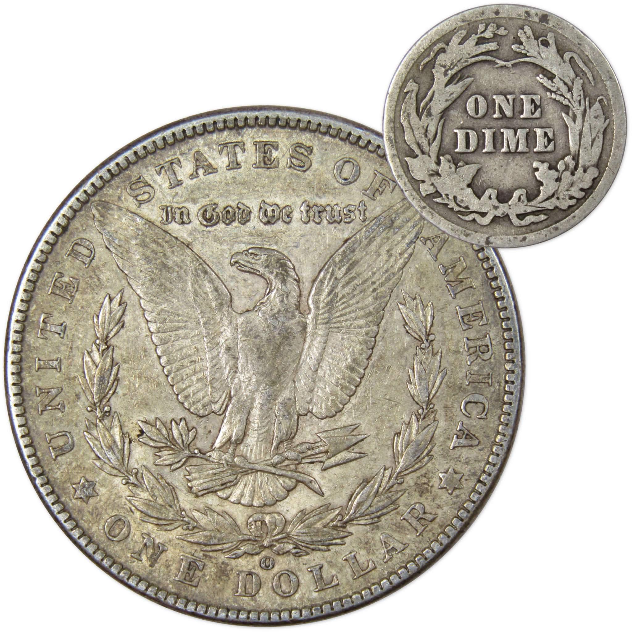 1902 O Morgan Dollar XF EF Extremely Fine with 1913 Barber Dime G Good - Morgan coin - Morgan silver dollar - Morgan silver dollar for sale - Profile Coins & Collectibles