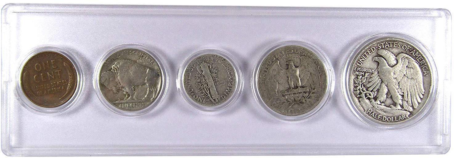 1937 Year Set 5 Coins in AG About Good or Better Condition Collectible Gift Set