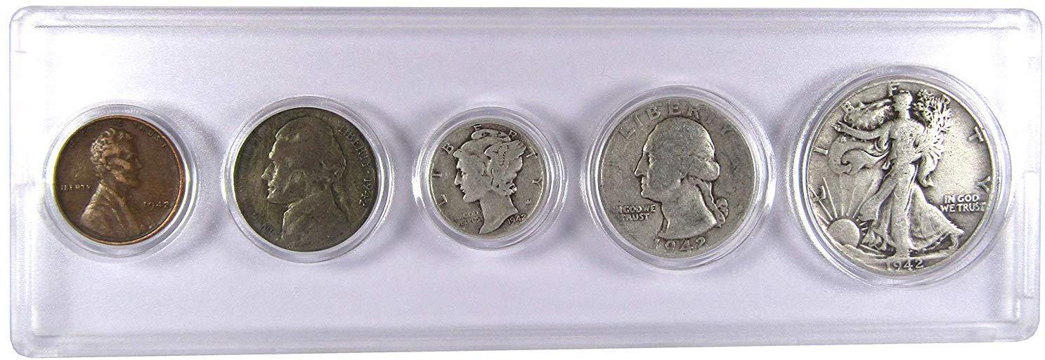 1942 Year Set 5 Coins in AG About Good or Better Condition Collectible Gift Set