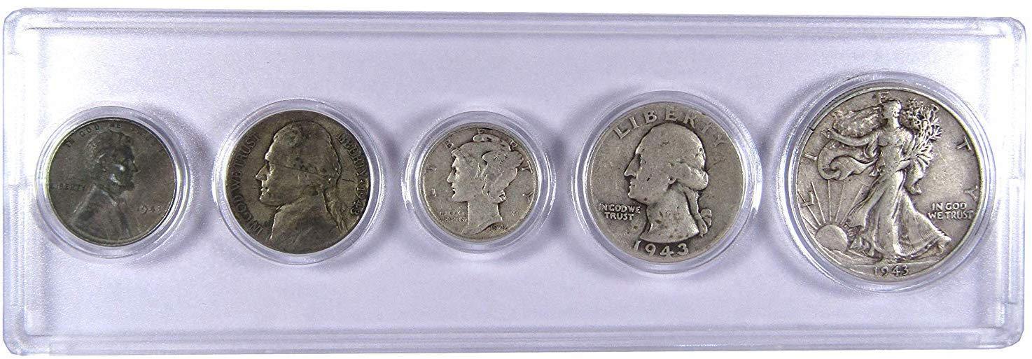 1943 Year Set 5 Coins in AG About Good or Better Condition Collectible Gift Set