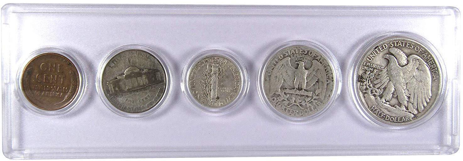 1945 Year Set 5 Coins in AG About Good or Better Condition Collectible Gift Set