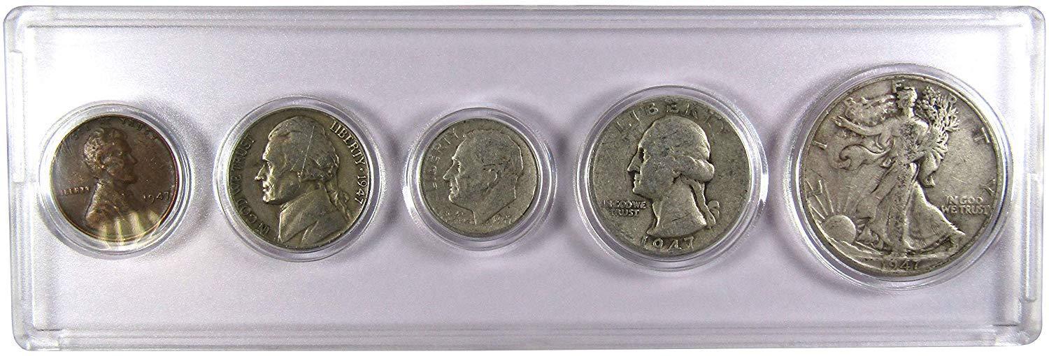 1947 Year Set 5 Coins in AG About Good or Better Condition Collectible Gift Set