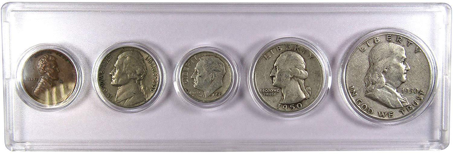 1950 Year Set 5 Coins in AG About Good or Better Condition Collectible Gift Set