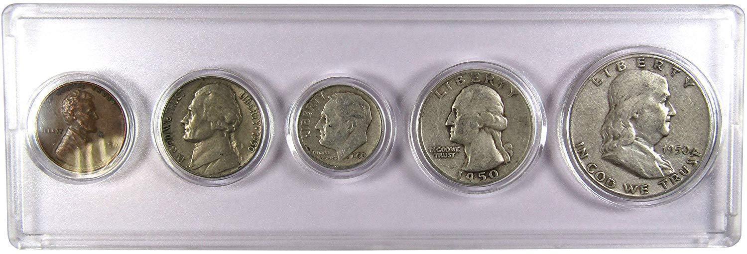 1950 Year Set 5 Coins in AG About Good or Better Condition Collectible Gift Set