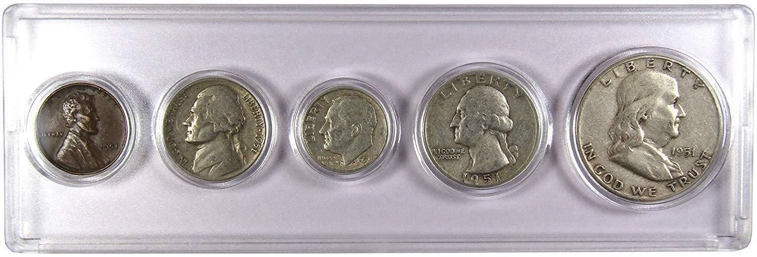 1951 Year Set 5 Coins in AG About Good or Better Condition Collectible Gift Set