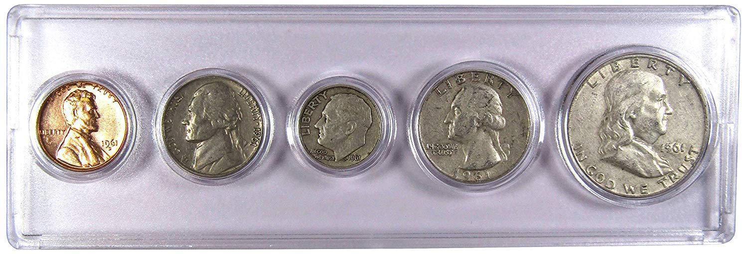 1961 Year Set 5 Coins in AG About Good or Better Condition Collectible Gift Set