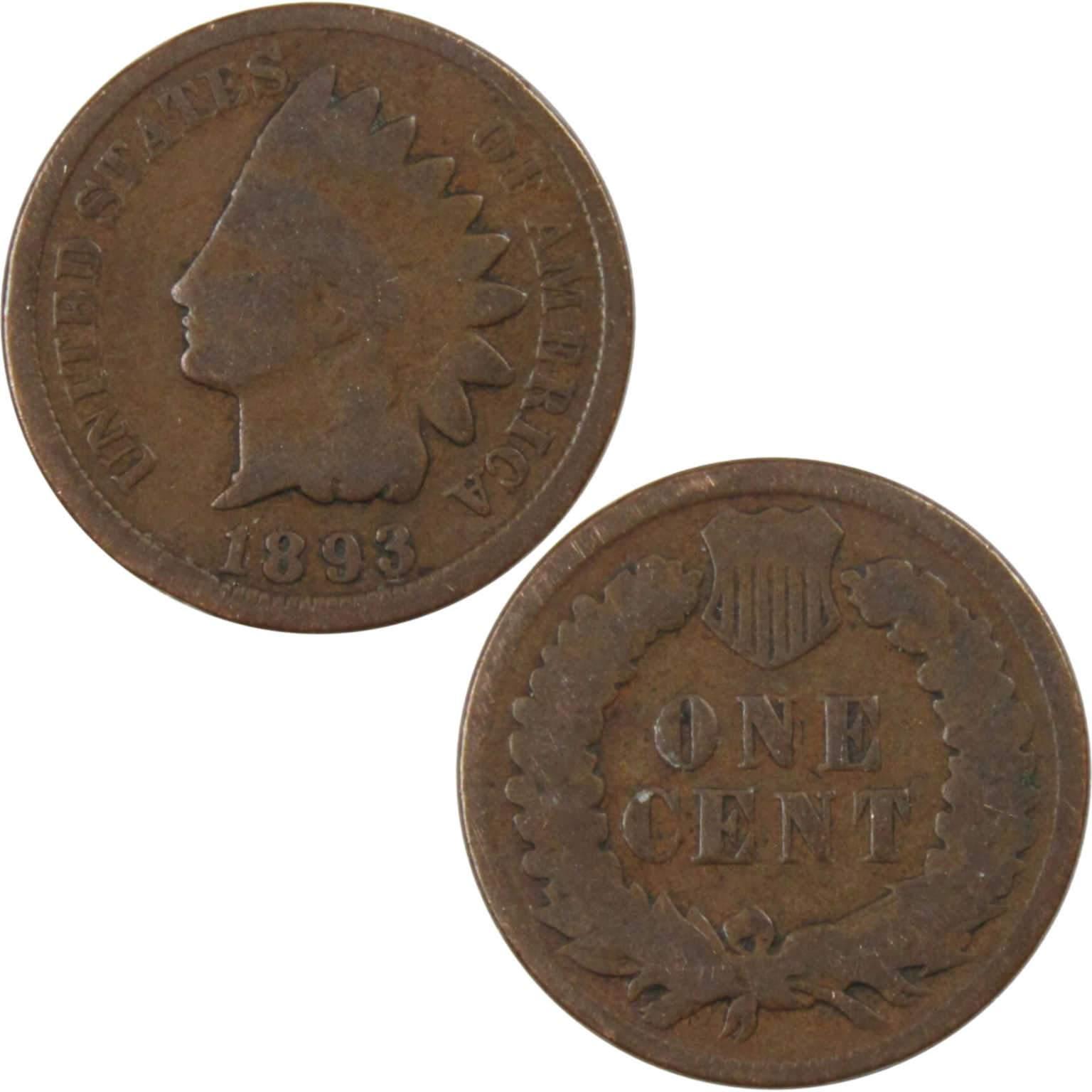 1893 Indian Head Cent AG About Good Bronze Penny 1c Coin Collectible