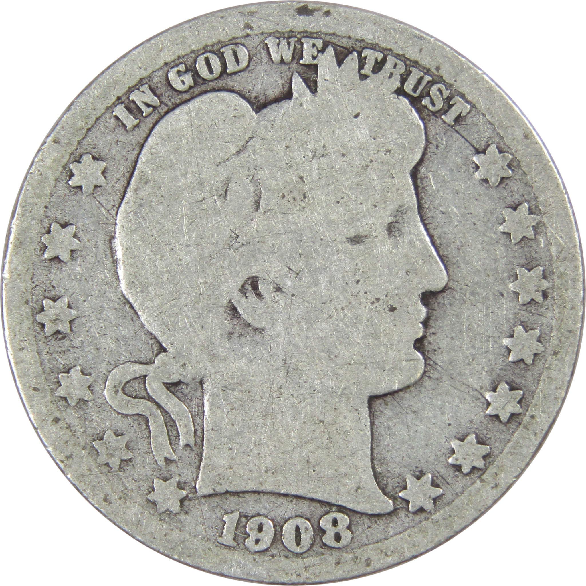 1908 O Barber Quarter AG About Good 90% Silver 25c US Type Coin Collectible