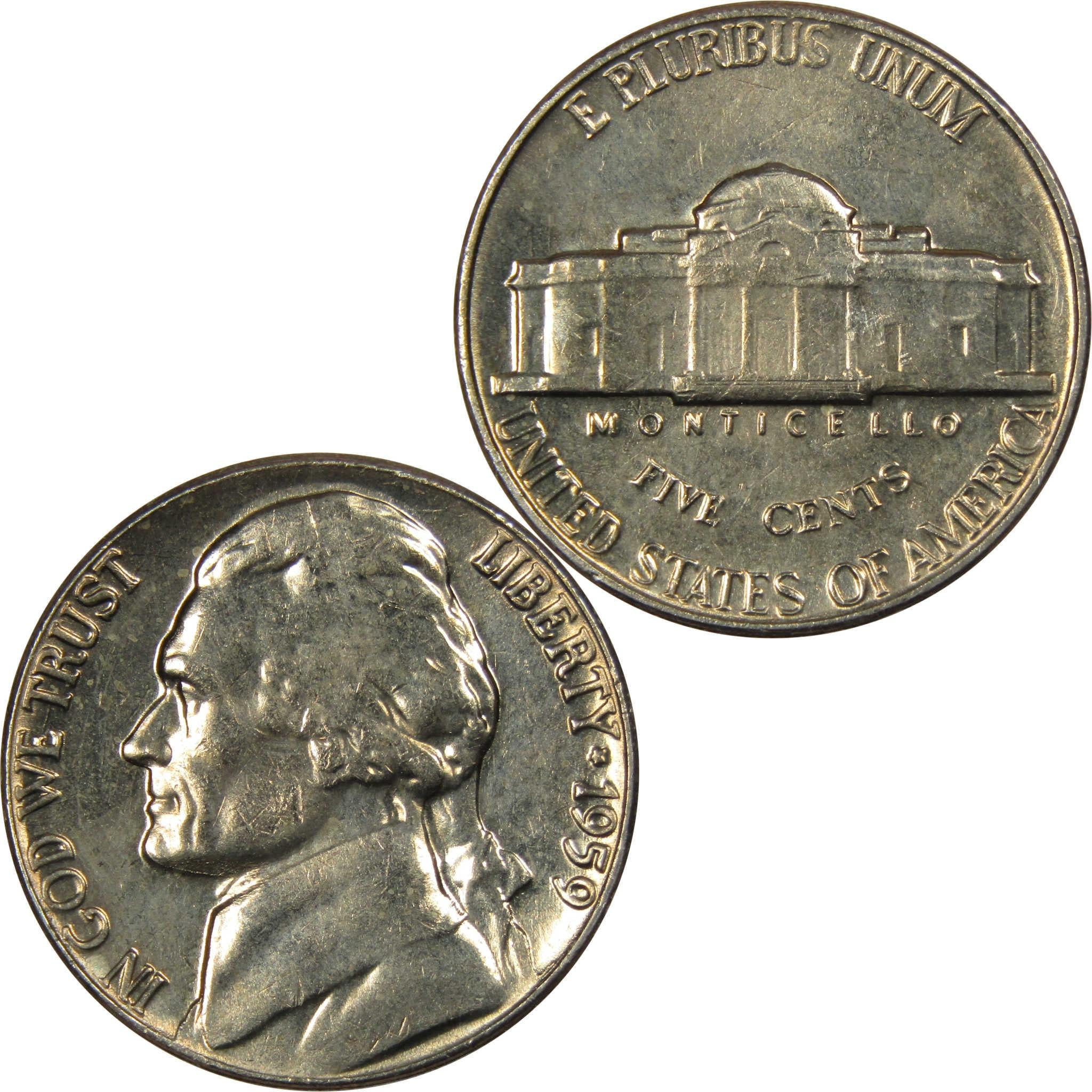 1959 Jefferson Nickel 5 Cent Piece BU Uncirculated Mint State 5c US Coin