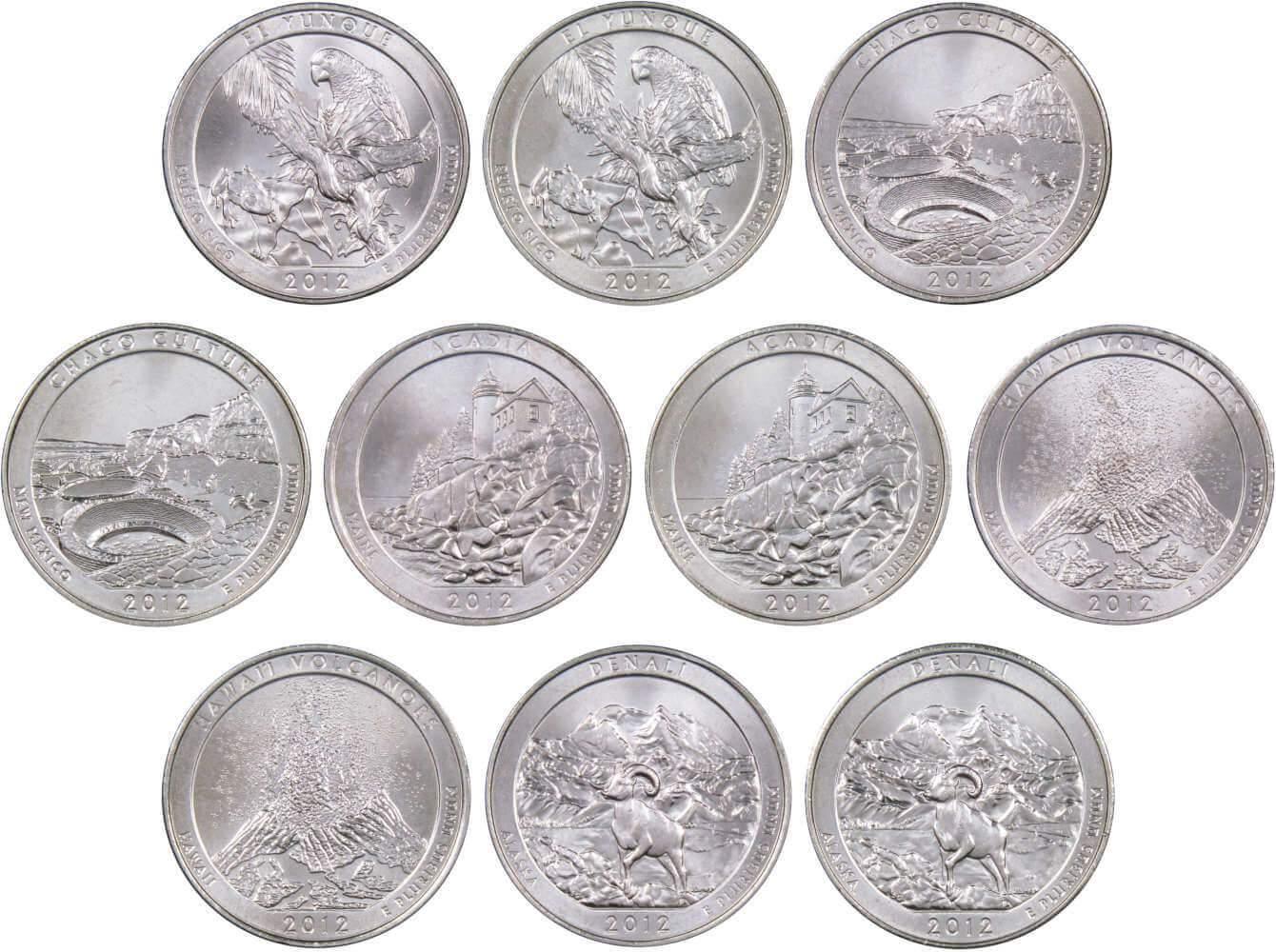 2012 P&D National Park Quarter 10 Coin Set Uncirculated Mint State 25c