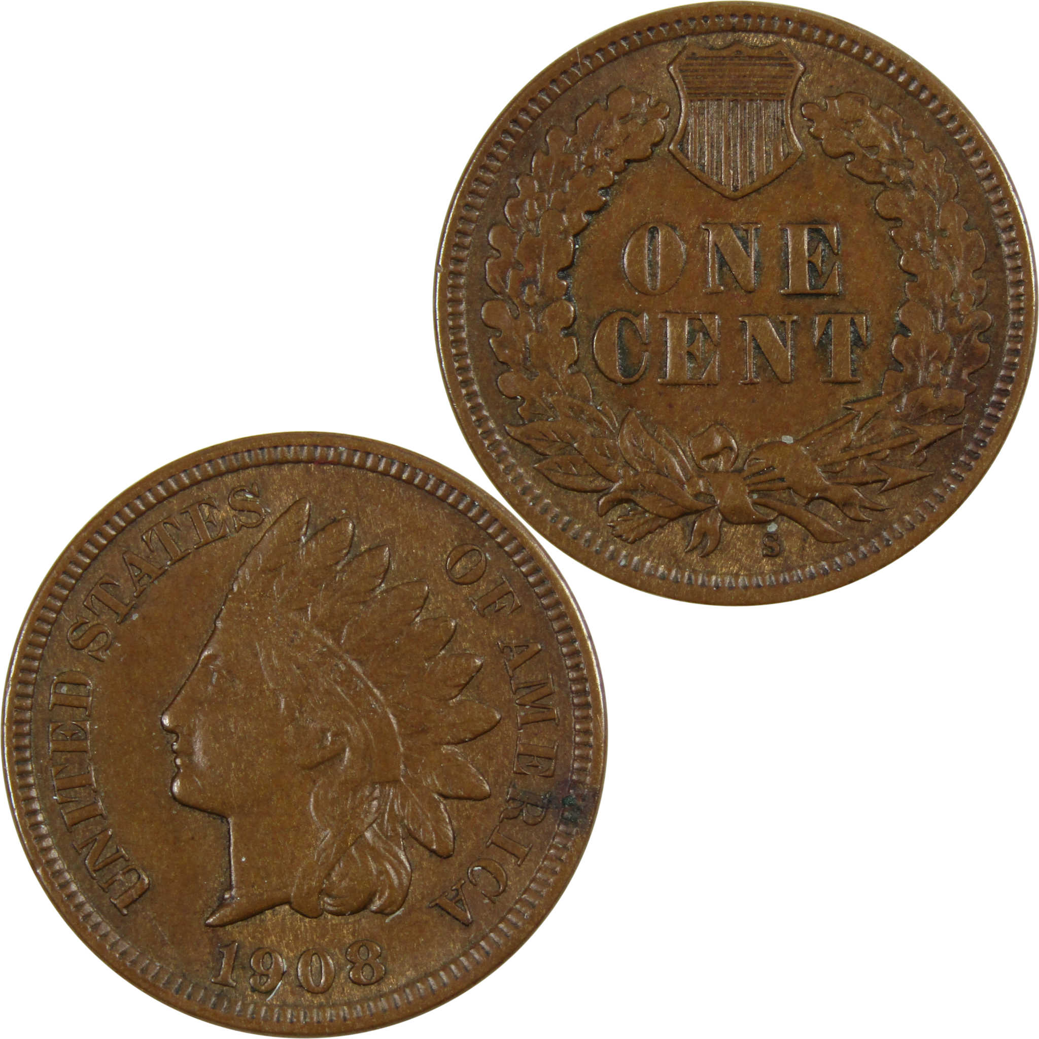 1908 S Indian Head Cent CH AU Choice About Uncirculated SKU:I3835