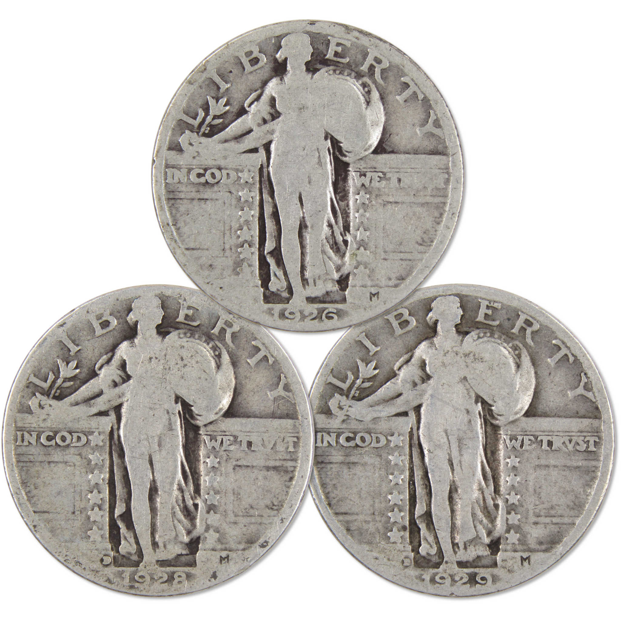 Standing Liberty Quarter 3 Coin PDS All Mint Gift Set AG About Good 90% Silver