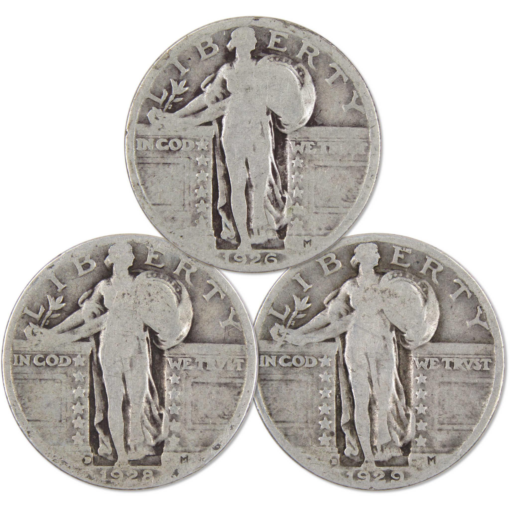 Standing Liberty Quarter 3 Coin PDS All Mint Gift Set AG About Good 90% Silver