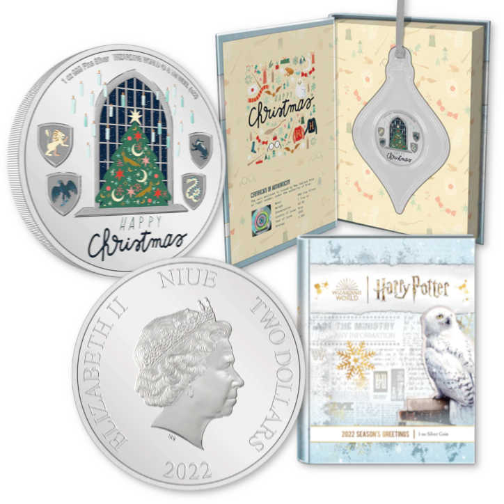 HARRY POTTER Season's Greetings Silver Coin Ornament 2022 SKU:OPC79
