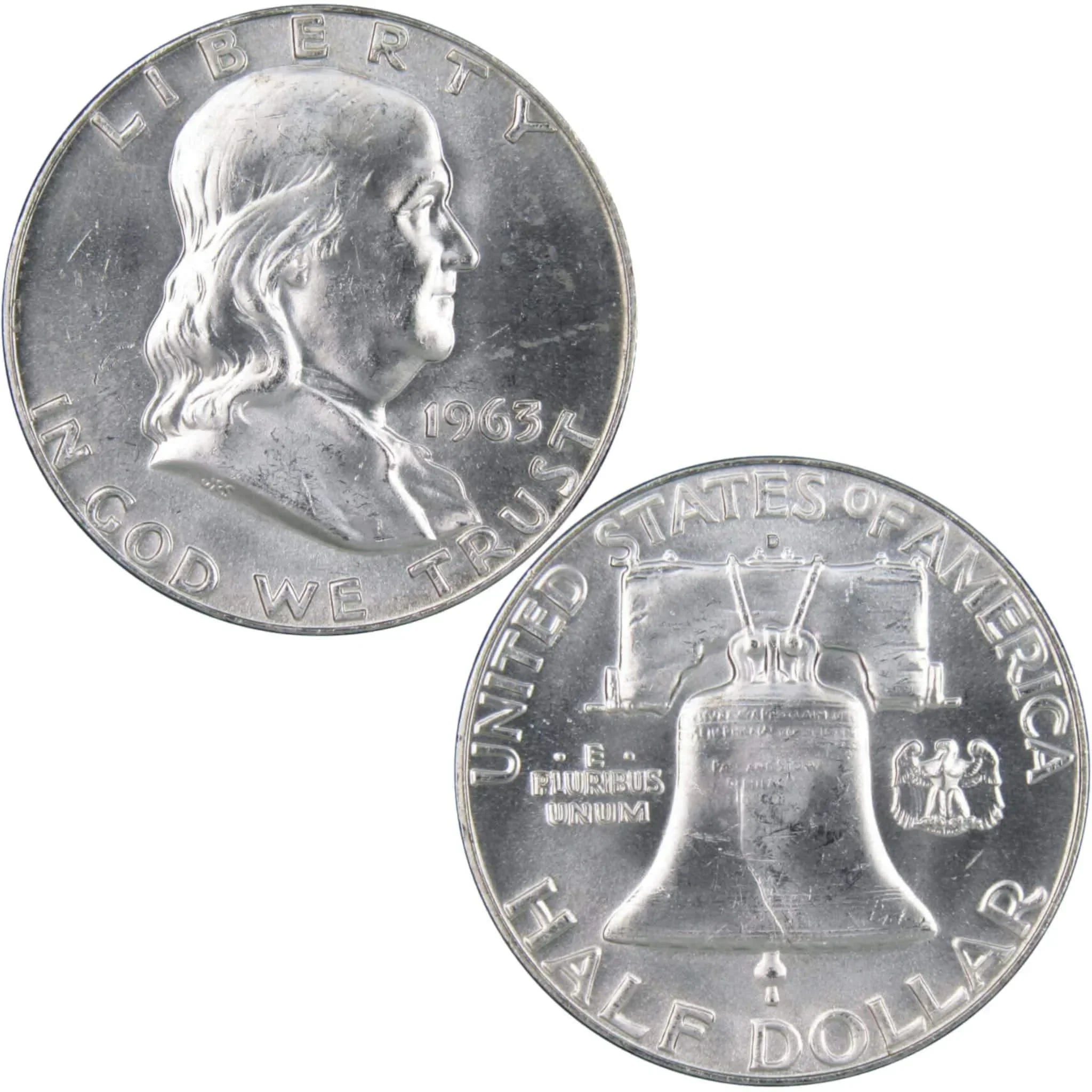 1963 D Franklin Half Dollar BU Uncirculated Mint State 90% Silver 50c US Coin