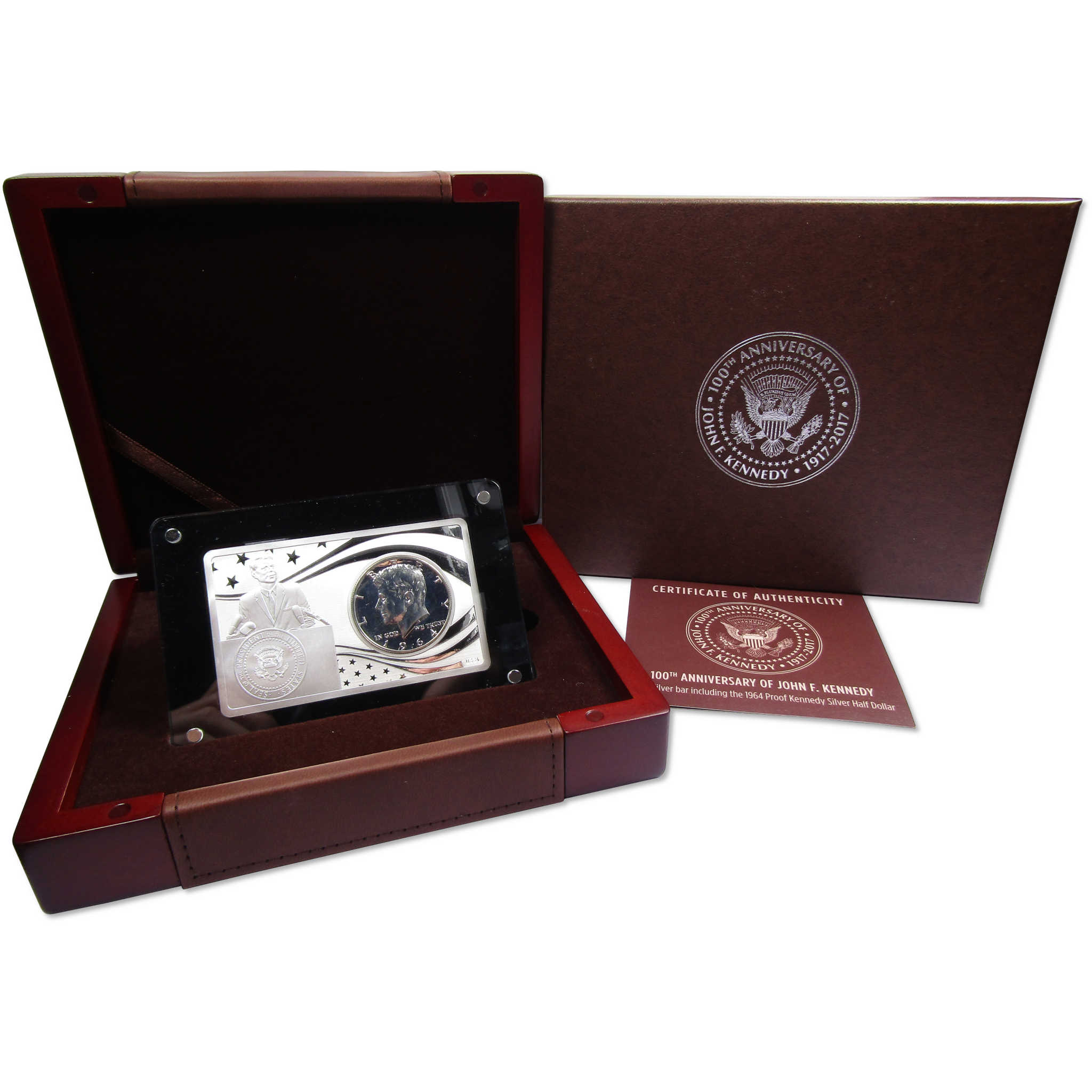 2017 100th Anniversary of John F Kennedy 2 oz .999 Silver Coin & Bar Set COA