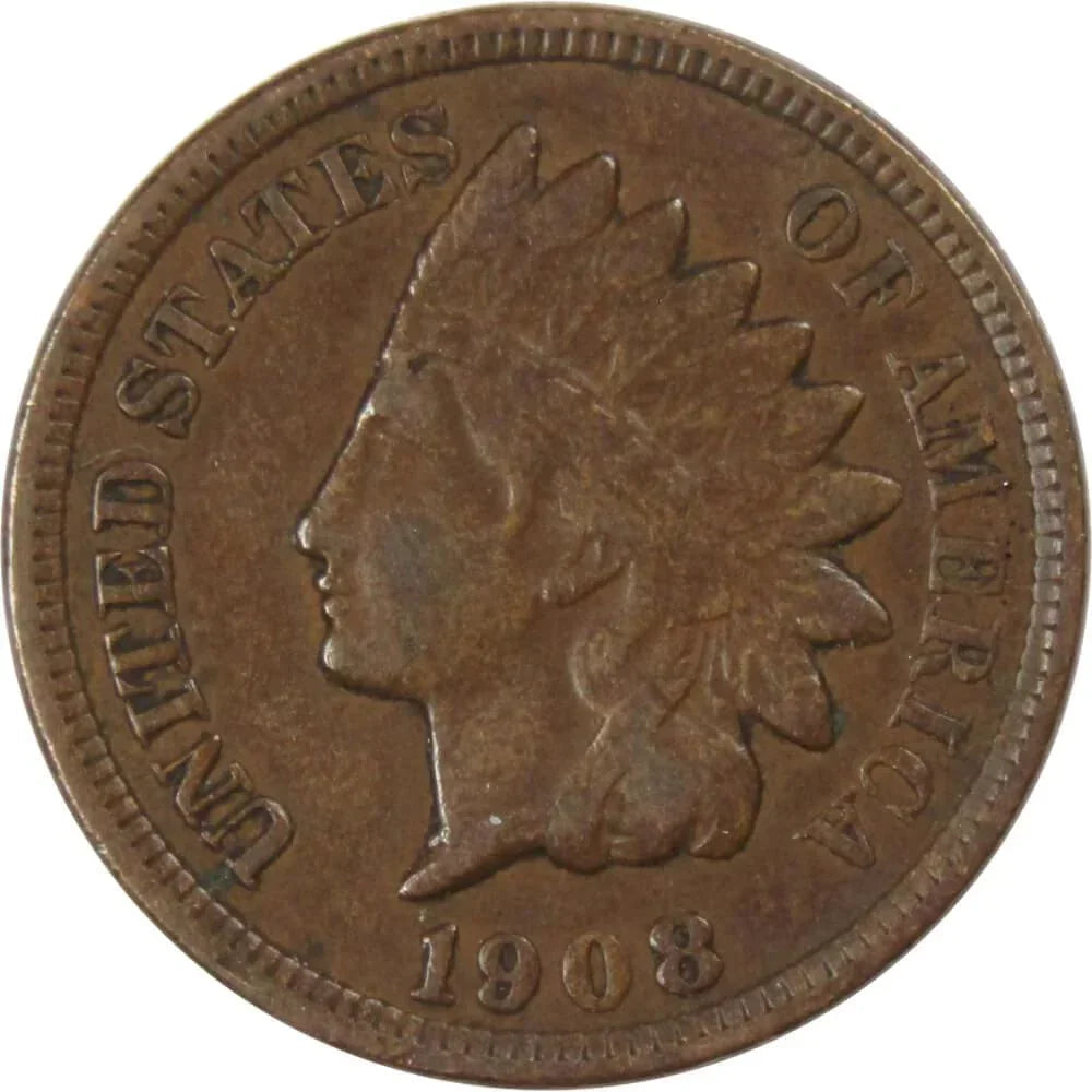 1908 Indian Head Cent F Fine Bronze Penny 1c Coin Collectible