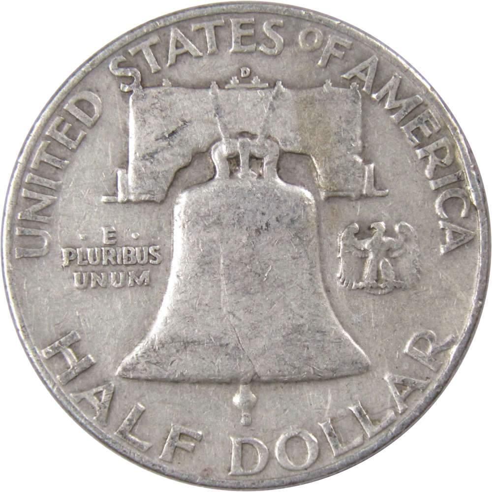 1952 D Franklin Half Dollar F Fine 90% Silver 50c US Coin Collectible
