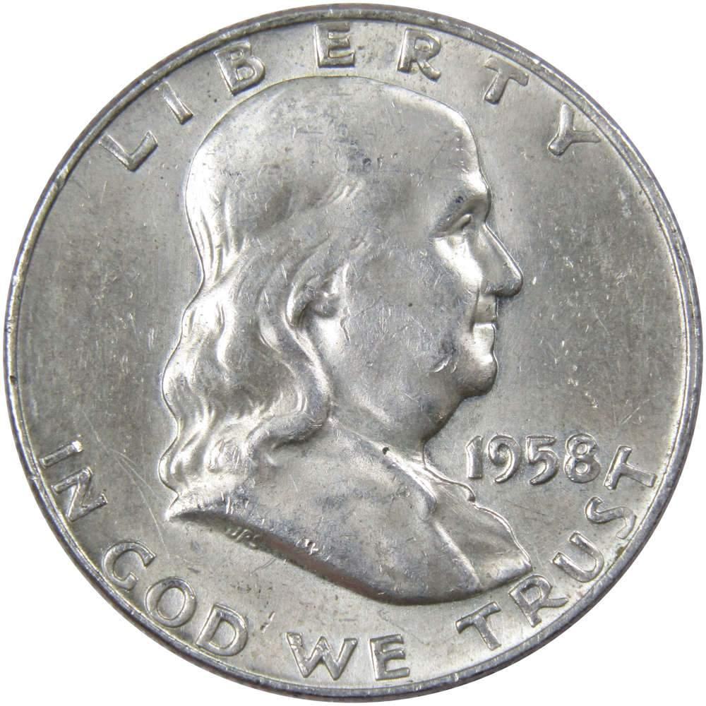 1958 D Franklin Half Dollar AU About Uncirculated 90% Silver 50c US Coin